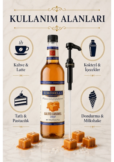 Simonelli Tuzlu Karamel Aromalı Kahve ve Kokteyl Şurubu 700 ML + Dozaj Pompası