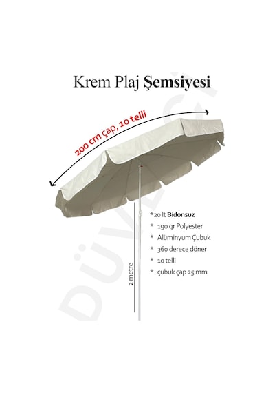 10 Telli Kalın Polyester Kumaşlı Balkon, Plaj Şemsiyesi Bidon Hariç Bej