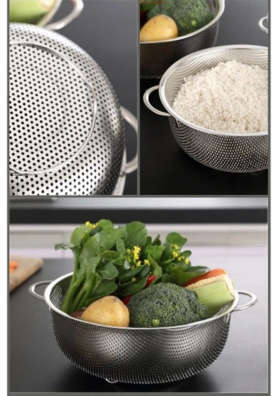 Paslanmaz Çelik Metal Yemek Süzgeci - Makarna Gıda Süzgeci Delikli Süzgeç 28.5 Cm Paslanmaz Çelik Diğer
