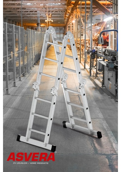 Asvera 3.7 Metre Çok Amaçlı Akrobat Merdiven - 12 Basamaklı 4x3 Katlanır Profesyonel Merdiven