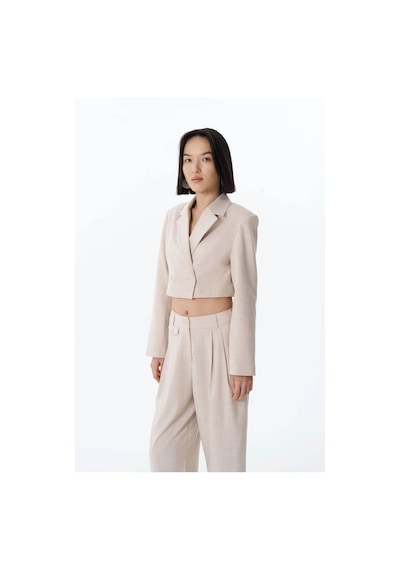 Quzu Vatka Detaylı Crop Bej Kadın Blazer Ceket 51287 Bej