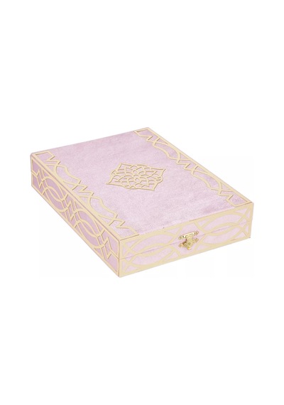 Kadife Kutulu Kur'an-ı Kerim Orta Boy, Pleksili Desen, Bebe Pembe