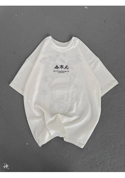 Wear Vexel Erkek Bisiklet Yaka Baskılı T-shirt - Beyaz Çok Renkli