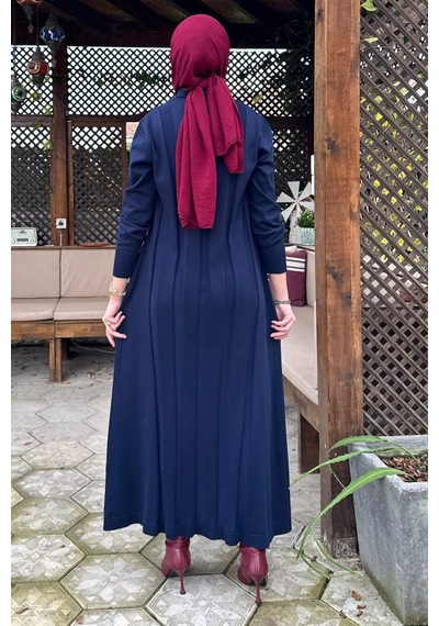 Rabia Şamlı Biricik Kemerli Triko Elbise Lacivert Normal