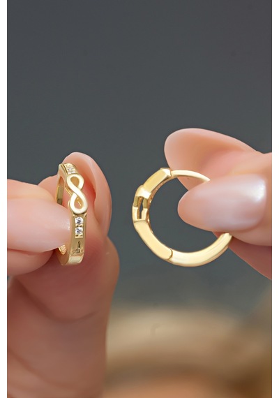 Nereze 925 Ayar Gümüş Gold Kaplama Sonsuzluk Detay 15 Mm Halka Küpe