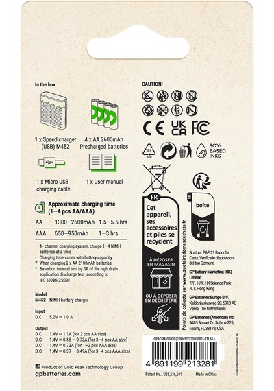 M452 Usb Hızlı Şarj Cihazı 4 Adet 2600 Aa Kalem Pilli Set