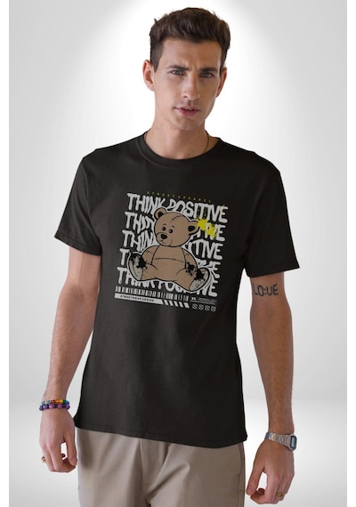 Positive Düşünce Unisex Unisex Siyah Organik Baskılı T-shirt Penye Yüksek Kalite Siyah