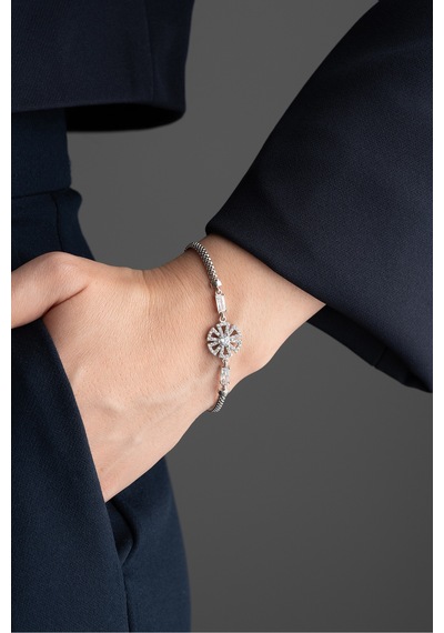 Çekirdekjewelry 925 Ayar Gümüş Parlak Taşlı Modern Kadın Bileklik Gri