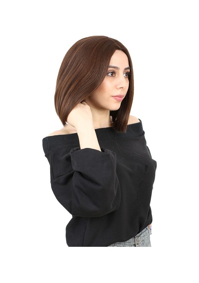Kahkülsüz Düz Kısa Fiber Sentetik Peruk - Kahve Karamel