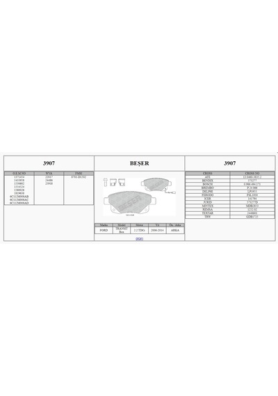 Ferbe 44302''beşer3907''ford Transit W347 06-14arka Fren Balatası