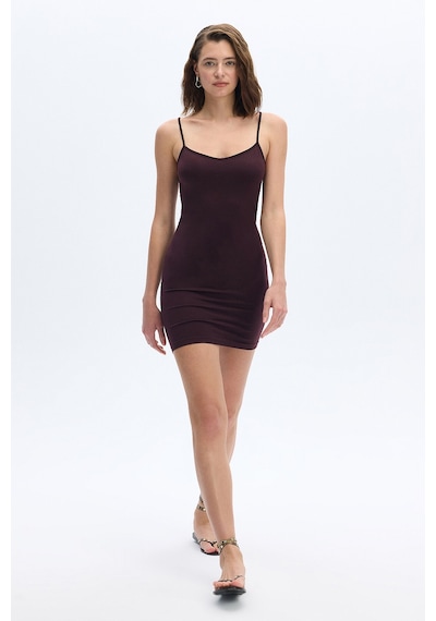 SubTone İp Askılı Dikişsiz Esnek Mini Elbise Burgundy Bordo