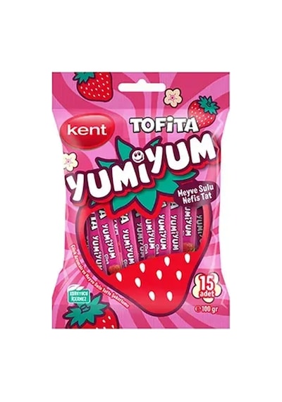 2 Adet Kent Tofita Yumiyum Çilek Aromalı Poşet Şeker