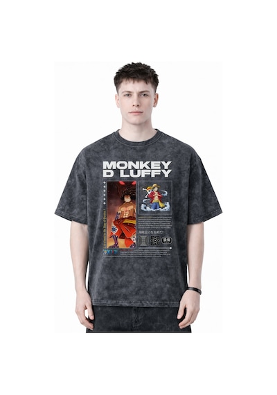 Monkey D. Luffy Gear 5 One Piece Anime Baskılı Unisex Oversize Es Siyah