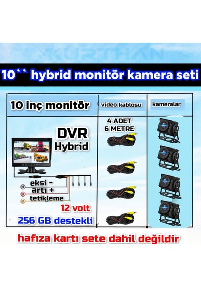 10'' Dvr Ekran 4 Adet 180 Derece Balık Gözü Geniş Açı Ahd Kamera