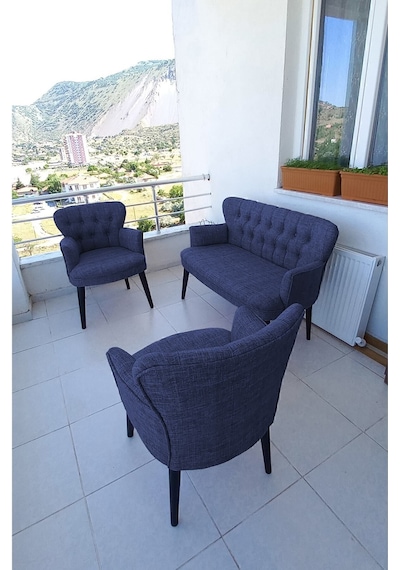 Azra Mobilya Çay Seti Koltuk Takımı - Keten Kumaş-ahsap - Ofis Koltuğu-balkon Koltuğu - Mavi Mavi Azra Mobilya Çay Seti Koltuk Takımı - Keten Kumaş-ahsap - Ofis Koltuğu-balkon Koltuğu - Mavi Mavi