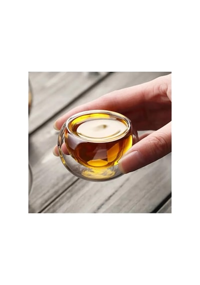6'lı Mini Çift Cidarlı Sosluk Çay Bardağı - Şeffaf Isı Yalıtımlı Cam, 50 Ml, 6cm Diğer