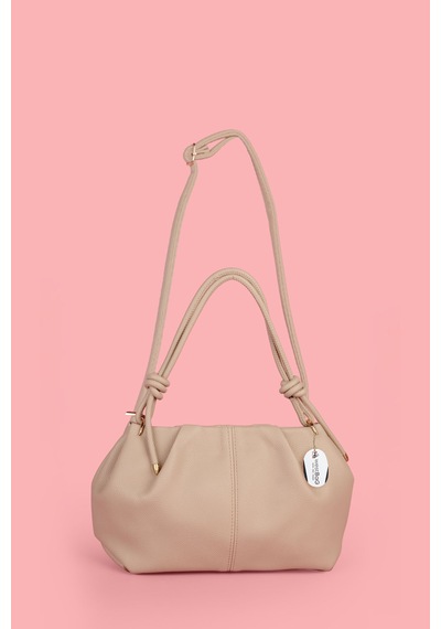 Westbag Kadın Büzgülü Dokulu Çanta Ve Mıknatıslı Cüzdan Seti Hediyelik Anneler Günü İkili Set Krem