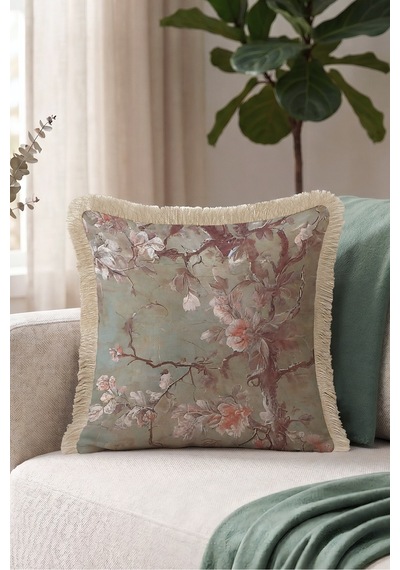 Vintage Çiçekli Saçaklı Yastık Kılıfı - Sanatsal Floral Yeşil Vizon Püsküllü Kırlent Kılıfı Kadim Yörünge Opal Vintage Çiçekli Saçaklı Yastık Kılıfı - Sanatsal Floral Yeşil Vizon Püsküllü Kırlent Kılıfı Kadim Yörünge Opal