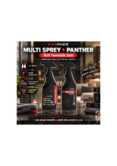 Multi Sprey + Panther 2x750 Ml Leke Çıkarıcı Set Halı Koltuk Kumaş Araç İçi Çok Amaçlı Temizleyici