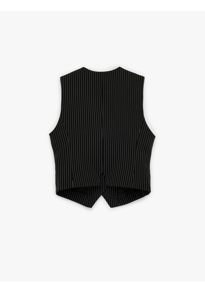 Koton Regular Fit V Yaka Düğmeli Kolsuz Yelek Siyah Çizgili 6sak20037uw