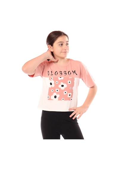 Toontoy Kids Toontoy Kız Çocuk Baskılı Tişört Koyu Pudra