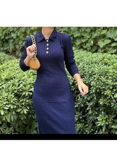 Lasorella Butik Düğmeli Uzun Elbise - Lacivert