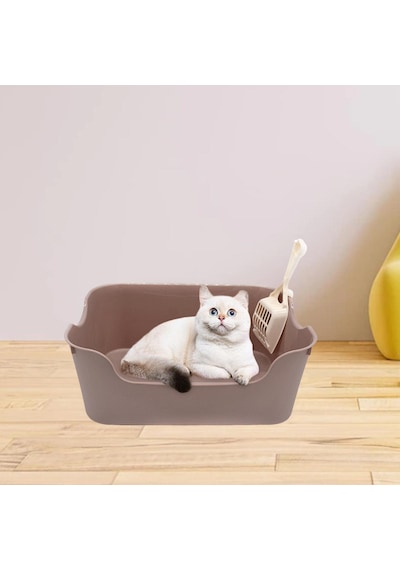 Kedi Kumu Kutusu Yarı Kapalı Dayanıklı Kedi Kumu Küreği Kedi Tuvaleti Tuvalet Kahve