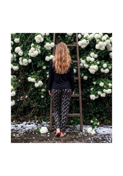 Pijamoni Kadın Sofya Kumaş Bisiklet Yaka Pijama Takımı Siyah