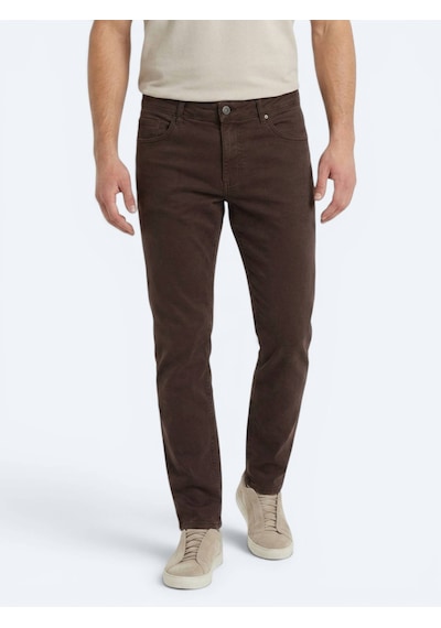 Kip Kahverengi Dokuma Slim Fit Spor Pamuk Karışımlı Pantolon