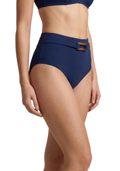 Donlaritta Büyük Beden Yüksek Bel Toparlayıcı Ahşap Aksesuarlı Bikini Altı 42-44-46-48-50- 52 Beden Lacivert