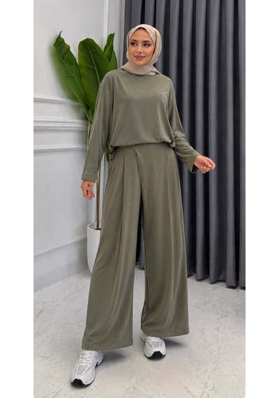 Premium Kupra Kumaş Şalvar Model Pantolonlu Takım Mürdüm & Haki S-m-l
