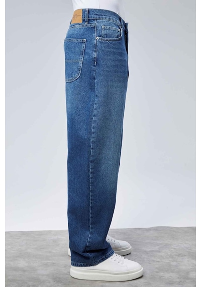 Cedy Denim Cedy Denım Yüksek Kalite Erkek Yüksek Bel Baggy Skater Jean Mavi