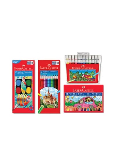 Faber Castell 12'li Pastel Sulu Kuru Boya Keçeli Kalem 4'lü Boya Seti