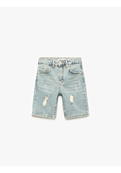 Koton Pamuklu Düğmeli Denim Şort Açık İndigo 5skb40050td Açık İndigo