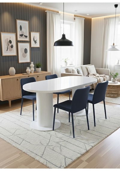 Oslo 180x90x74cm 36mm Kalın Kenarlı Oval Beyaz Sütunlu Yemek Masası Sandalye Yok Sadece Masadır Beyaz