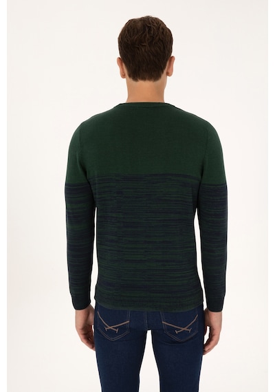 U.S. Polo Assn. Erkek Slim Fit Bisiklet Yaka Koyu Yeşil Kazak 50314970-VR079