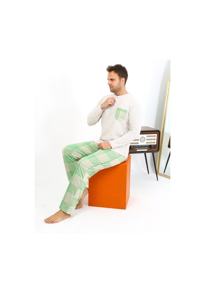 Akbeniz Erkek Uzun Kol Penye Krem Pijama Takımı 6861 Krem