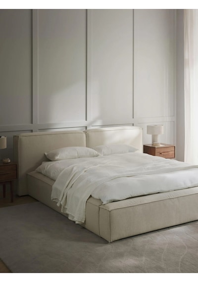 Nova Karyola Baza Başlık Set 180x200 Cm. Kırık Beyaz Keten Kumaş Montaj Dahil Nova Karyola Baza Başlık Set 180x200 Cm. Kırık Beyaz Keten Kumaş Montaj Dahil