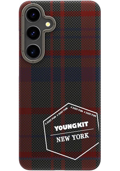 Galaxy S24 Uyumlu Kılıf Ekose Desenli Youngkit Gezhi Serisi Kapak Mavi