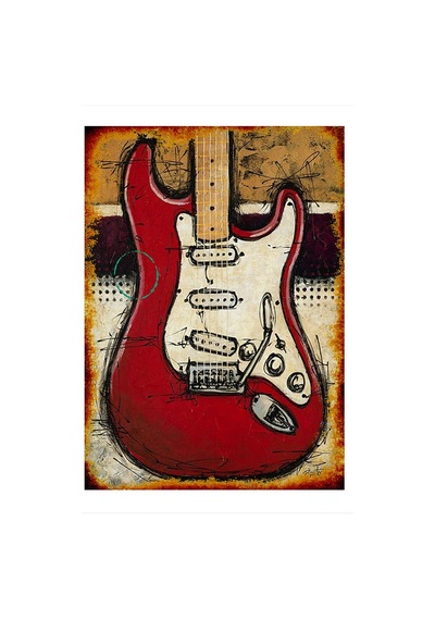 Bedeko Kırmızı Elektro Gitar Mdf Poster 50 Cm X 70 Cm