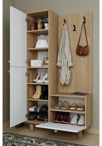 Forma Membran Kapaklı Portmanto 6 Raflı Askılıklı Ayakkabılık Raflı Vestiyer Beyaz - Meşe 90 Cm Ceviz-beyaz Forma Membran Kapaklı Portmanto 6 Raflı Askılıklı Ayakkabılık Raflı Vestiyer Beyaz - Meşe 90 Cm Ceviz-beyaz