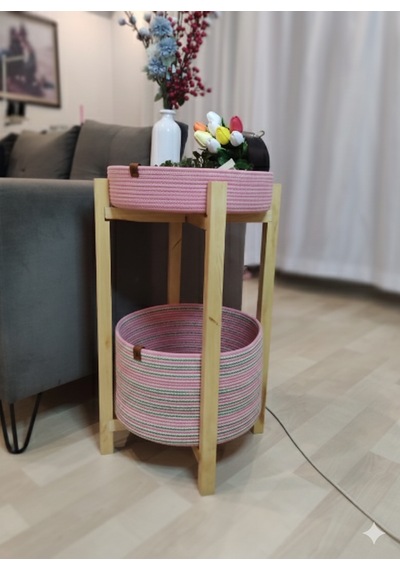 Sehpa Ve Organizer Sepet Kombinasyonu Pudra Pembe-kırçıllı Pembe