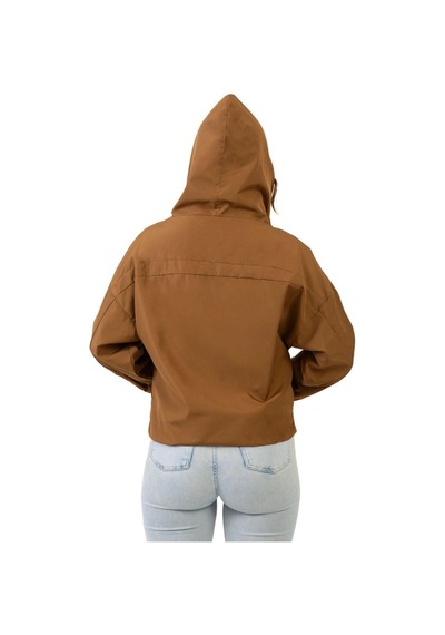 Spor Kadın Kapüşonlu Su Ve Rüzgar Geçirmez Oversize Yağmurluk - Rüzgarlık-132 Taba
