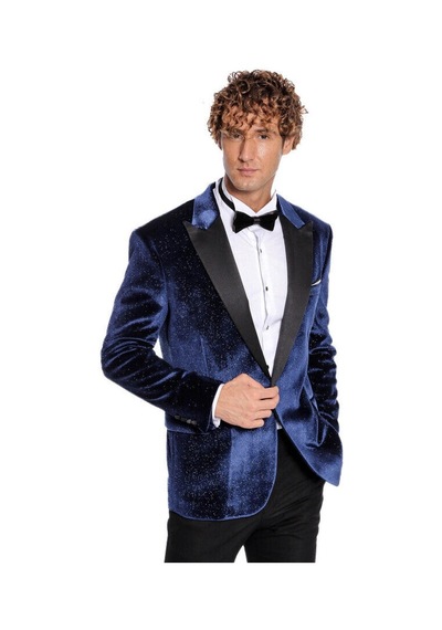 Wessi Simli Slim Fit Kadife Erkek Smokin Ceket -Lacivert