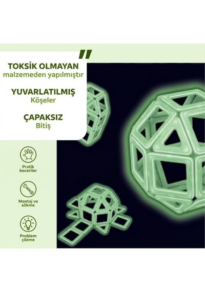Karanlıkta Parlayan Fosforlu Manyetik Yapı Blokları - 30 Parça Mıknatıslı Eğitici Zeka Oyunu Seti