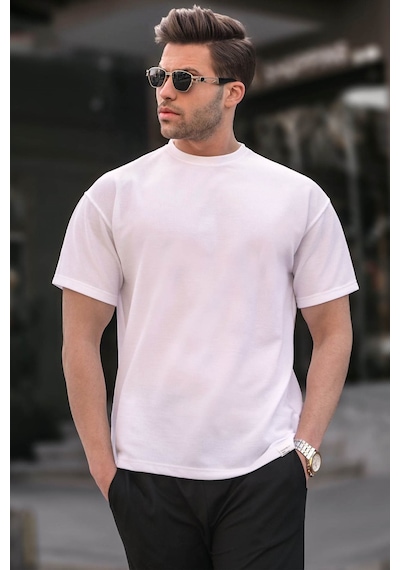 Madmext Ekru Regular Fit Basic Erkek Tişört 6099 Ekru