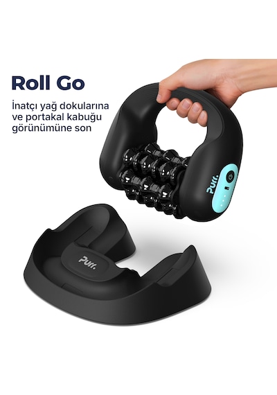 Purr Roll Go Titreşimli Şarjlı Selülit Masaj Aleti, Motorlu Silindir Ve Vibrasyonlu Çift Etkili Bacak, Kol, Boyun Masaj Cihazı Siyah