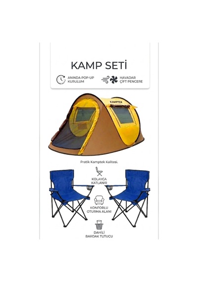 Kamptek 3 Parça Kamp Seti - Otomatik Pop-up Kamp Çadırı & 2 Adet Katlanır Kamp Sandalyesi Taşıma Çantalı Set Kamp Seti 220 120 90 Mavi Kamptek 3 Parça Kamp Seti - Otomatik Pop-up Kamp Çadırı & 2 Adet Katlanır Kamp Sandalyesi Taşıma Çantalı Set Kamp Seti 220 120 90 Mavi