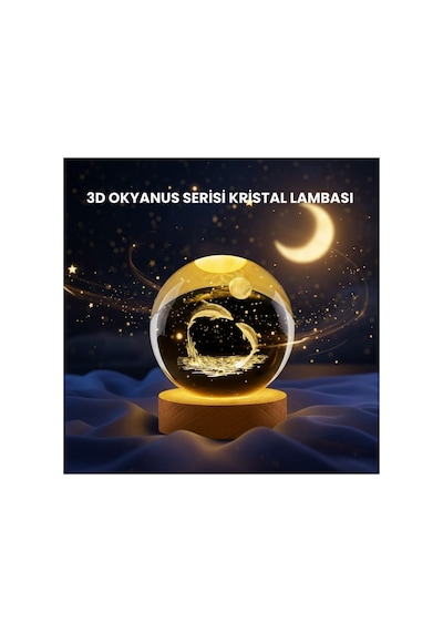 Yunus Figürlü Led Kristal Küre Ahşap Standlı Dekoratif Gece Lambası Belirtilmemiş