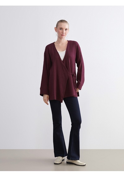 Lcwaıkıkı Classic Bordo Kruvaze Yaka Dokulu Kadın Kimono